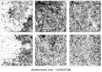 Set of grunge textures black squares on white background