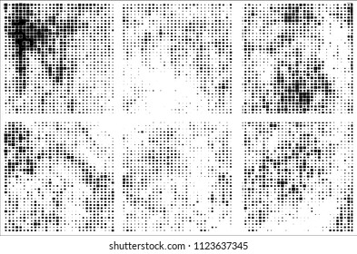 Set of grunge textures black squares on white background