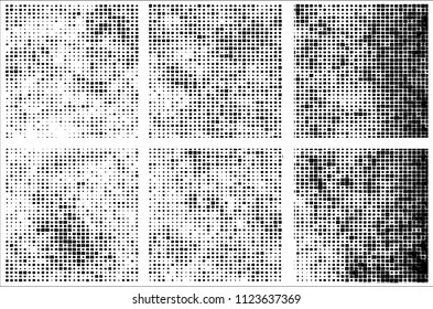 Set of grunge textures black squares on white background
