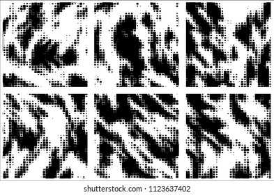 Set of grunge textures black squares on white background