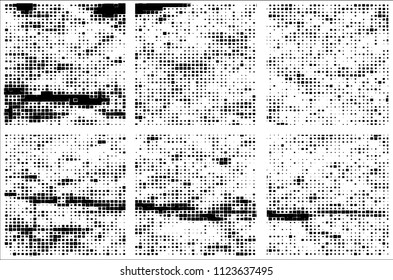 Set of grunge textures black squares on white background