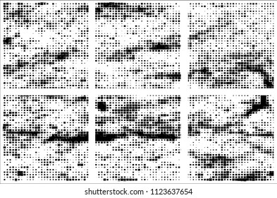 Set of grunge textures black squares on white background