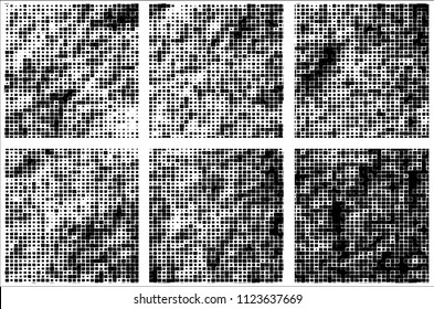 Set of grunge textures black squares on white background