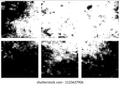 Set of grunge textures black squares on white background