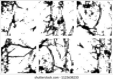 Set of grunge textures black squares on white background