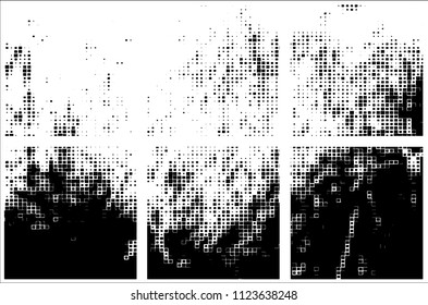 Set of grunge textures black squares on white background