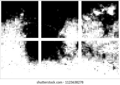 Set of grunge textures black squares on white background