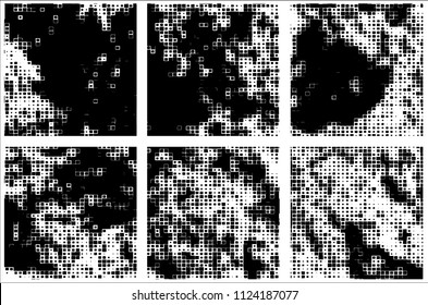Set of grunge textures black squares on white background