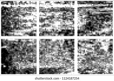 Set of grunge textures black squares on white background