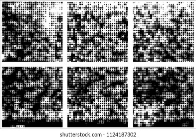 Set of grunge textures black squares on white background
