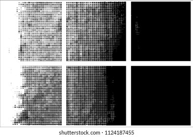 Set of grunge textures black squares on white background