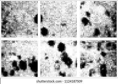 Set of grunge textures black squares on white background