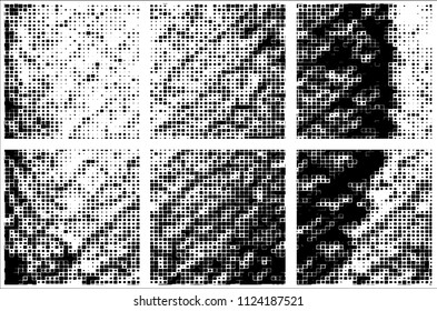 Set of grunge textures black squares on white background