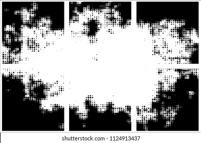 Set of grunge textures black squares on white background