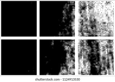 Set of grunge textures black squares on white background