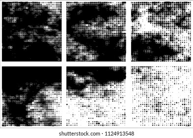 Set of grunge textures black squares on white background