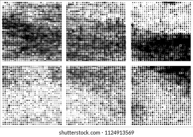 Set of grunge textures black squares on white background