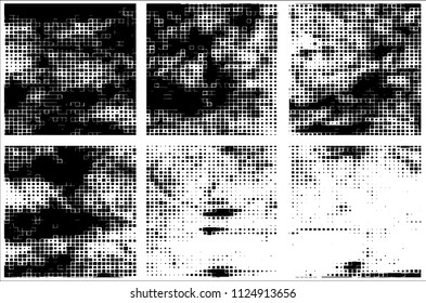 Set of grunge textures black squares on white background