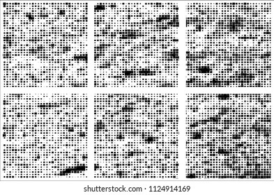 Set of grunge textures black squares on white background