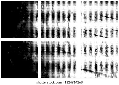 Set of grunge textures black squares on white background
