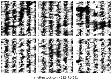 Set of grunge textures black squares on white background