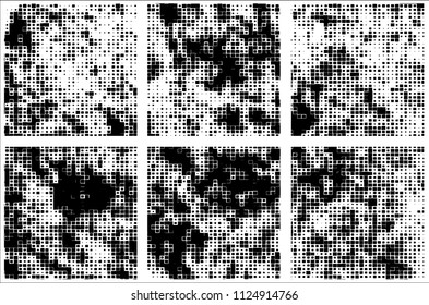 Set of grunge textures black squares on white background