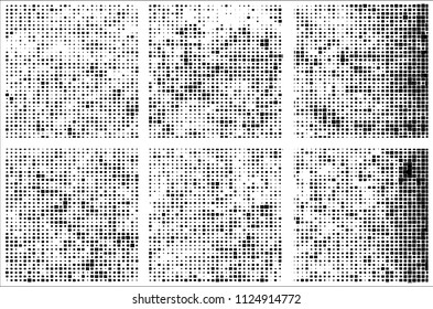 Set of grunge textures black squares on white background
