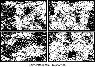 Set of grunge textures in black and white. Collection of monochrome abstract backgrounds