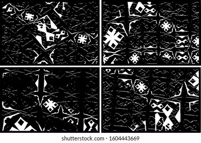 Set of grunge textures in black and white. Collection of monochrome abstract backgrounds