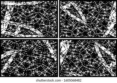 Set of grunge textures in black and white. Collection of monochrome abstract backgrounds
