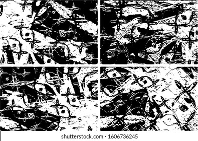 Set of grunge textures in black and white. Collection of monochrome abstract backgrounds