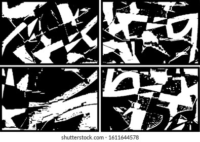 Set of grunge textures in black and white. Collection of monochrome abstract backgrounds