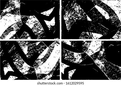 Set of grunge textures in black and white. Collection of monochrome abstract backgrounds