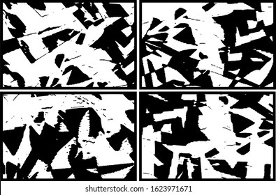 Set of grunge textures in black and white. Collection of monochrome abstract backgrounds