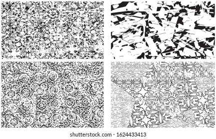 Set of grunge textures in black and white. Collection of monochrome abstract backgrounds