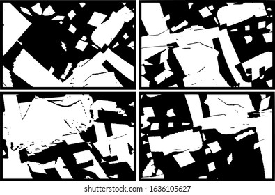 Set of grunge textures in black and white. Collection of monochrome abstract backgrounds