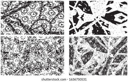 Set of grunge textures in black and white. Collection of monochrome abstract backgrounds