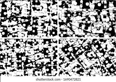 Set of grunge textures in black and white. Collection of monochrome abstract backgrounds