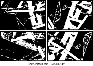 Set of grunge textures in black and white. Collection of monochrome abstract backgrounds