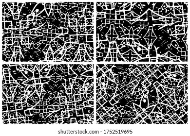 Set of grunge textures in black and white. Collection of monochrome abstract backgrounds