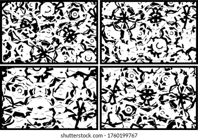 Set of grunge textures in black and white. Collection of monochrome abstract backgrounds
