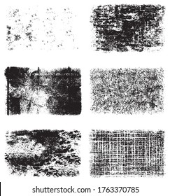 Eine Reihe von Grunge-Texturen. Schwarz-weißer Hintergrund von Schmutz und Staub. Abstrakte einfarbige Hintergrund