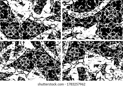Set of grunge textures in black and white. Collection of monochrome abstract backgrounds