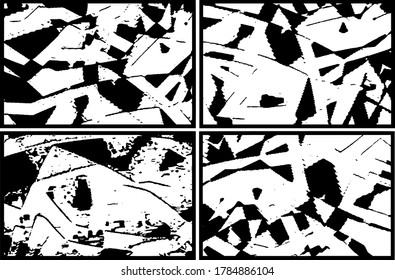 Set of grunge textures in black and white. Collection of monochrome abstract backgrounds