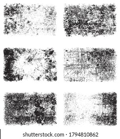 A set of grunge textures. Black and white backgrounds of dirt and dust. Abstract monochrome backdrop