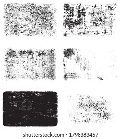 Un conjunto de texturas de color negro y blanco. Fondo de polvo, arañazos, grietas, escombros. Resumen de puntos oscuros