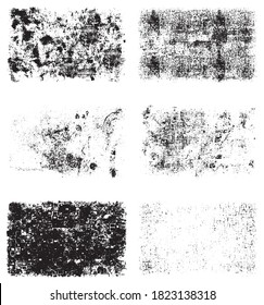 Eine Reihe von Grunge-Texturen. Schwarz-weißer Hintergrund von Schmutz und Staub. Abstrakte einfarbige Hintergrund