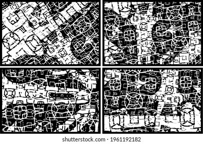 Set of grunge textures in black and white. Collection of monochrome abstract backgrounds