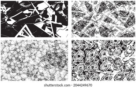 Set of grunge textures in black and white. Collection of monochrome abstract backgrounds