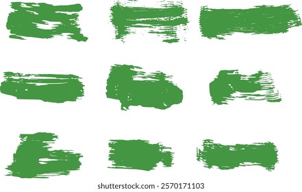 Set of grunge textures, brushes, spots, blots in green color